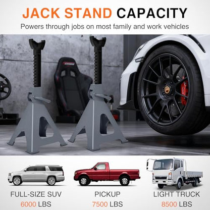 Nilight Jack Stands, 6 Ton (12,000 lbs) Capacity Heavy Duty Steel Car Lifting Stand, Adjustable Height 15.35" to 23.22", 1 Pair - size: 6T