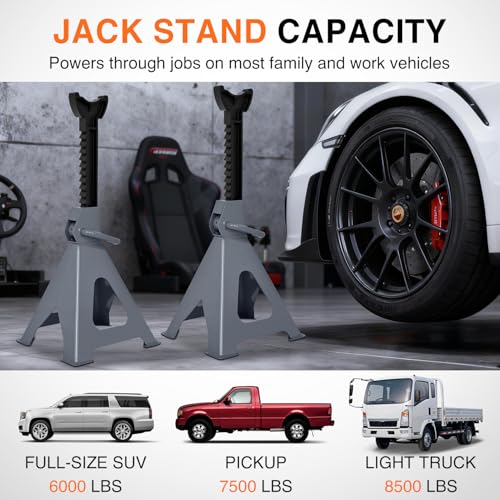 Nilight Jack Stands, 6 Ton (12,000 lbs) Capacity Heavy Duty Steel Car Lifting Stand, Adjustable Height 15.35" to 23.22", 1 Pair - size: 6T