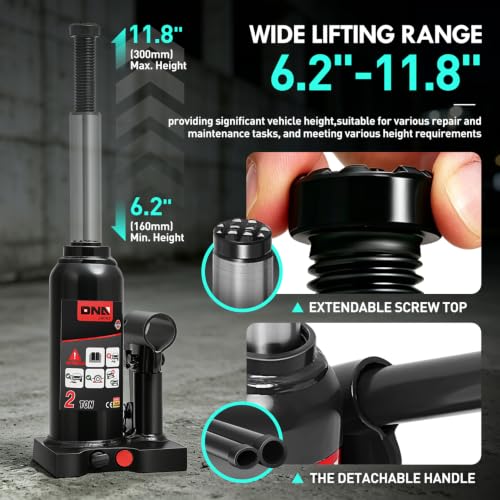 DNA Motoring 2 tons / 4000 lbs Lifting Automotive Welded Hydraulic Bottle Jack for Sedans Repair, with Manual Handle & Carrying Storage Case, Black - color: black, style: 2 ton