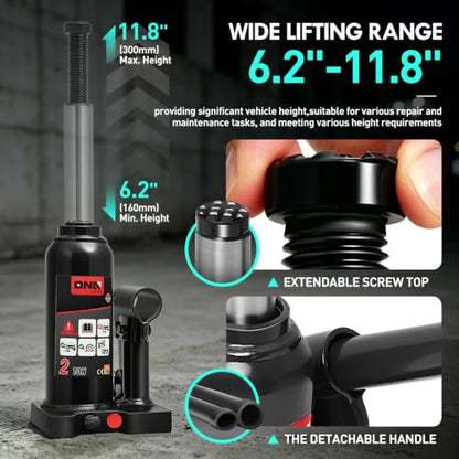 DNA Motoring 2 tons / 4000 lbs Lifting Automotive Welded Hydraulic Bottle Jack for Sedans Repair, with Manual Handle & Carrying Storage Case, Black - color: black, style: 2 ton