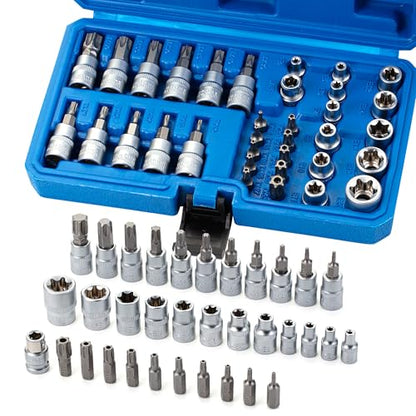 Bates- Male & Female Torx Bit Socket Set, 34 Pack, 3/8" Drive, CR-V Steel, Torx Bits T10-T55, E Sockets E4-E20, Socket T10-T60