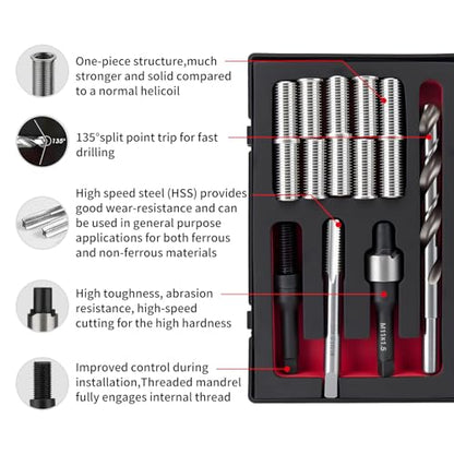 M11X1.5 Metric Thread Repair Kit with Insert HSS Drill, Tap, Counterbore, Installation Driver, 10PCS Stainless Steel Insert M11X1.5X30MM
