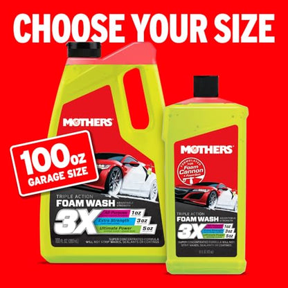 Mothers Triple Action Foam Wash, 100 oz. (05610) | pH Balanced, Eco-Friendly, Super-Sudsy, Foam Cannon, Won't Stripping Wax, Sealant or Coating, Super Concentrated - size: 100 Fl Oz (Pack of 1)