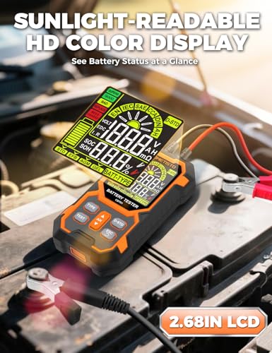 Car Battery Tester, 12V/24V Automotive Battery Diagnostic Tool, 50-2000 CCA Load Capacity, Digital Battery Analyzer & Voltage Meter for Car Truck Motor SUV Boar ATV RV