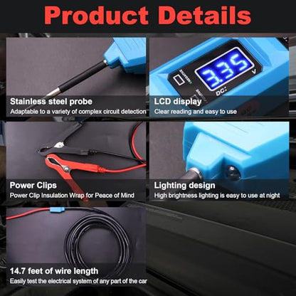 Automotive Power Circuit Probe Tester 3.5-36V DC,6-in-1 Automotive Circuit Tester with Blue Backlit LCD,Overload Protection & 14.7FT Cable,Test Light for Car Truck Motorcycle Boat Trailer(Blue) - style: Blue Set