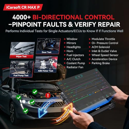 iCarsoft CR MAX P Bidirectional Scan Tools 10-inch Full Systems Diagnostic Tool Up to 50 Services All Active Test OBD2 Scanner ECU Coding AutoVIN CAN FD/DoIP Lifetime Free Update for 10000+ Cars