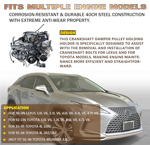 Fits Toyota/Lexus Crankshaft Damper Pulley Holding Tool with 2 Crank Bolts -Exquisite Storage Box- Multiple Engine Models, Professional Installation & Removal Tool
