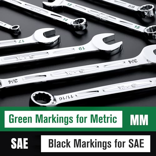SK Combination Wrench Set, SAE 5/16" to 3/4", Metric 8 to 19mm, 23-Piece, SuperKrome Finish, Premium CR-V Construction, with Rolling Pouch - size: Metric & SAE