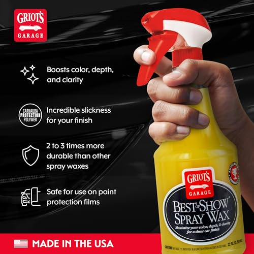 Griot's Garage Best of Show Spray Wax for Car Detailing, Works on Paint Protection Films and Ceramic Coatings, Provides Long-Lasting Coverage Between Uses, 10968, 22oz