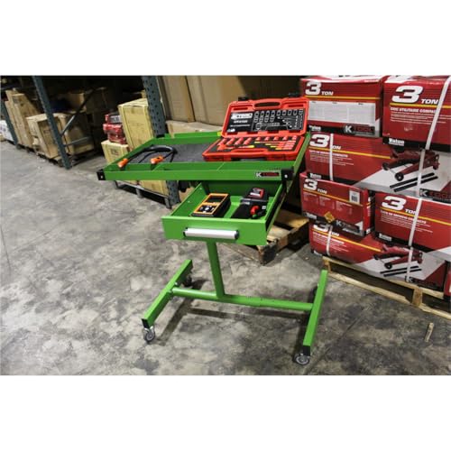 K Tool International 75108 Adjustable 30 Inch Teardown Worktable with Drawer, 200 lb Capacity, Height Adjustable 34 to 47.75 Inches, HD Steel Construction with Swivel Casters, Rubber Bumper Corners