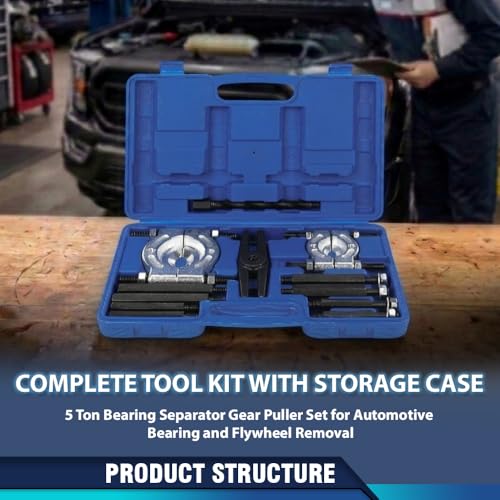 PIT66 Bearing Separator & Gear Puller Set w/Storage Case | 5-Ton Capacity Fly Wheel Separator Tool Kit Fit Bearings Gears Pulleys Steering Wheels ATV Light Truck Removal