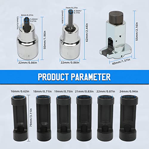 Strut Nut Socket 16mm 18mm 19mm 21mm 22mm 24mm with 12 Point 1/2" Drive Suspension Strut Spreader Socket 9pc Shock Absorber Tool
