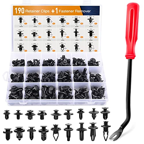 GOOACC 190 Pcs Car Retainer Clips & Fastener Remover - 18 Most Popular Sizes & Applications Auto Push Pin Rivets Set -Door Trim Panel Clips for Toyota, Honda, Nissan, Mazda - Bonus Fastener Remover - color: 190Pcs Clips + Remover