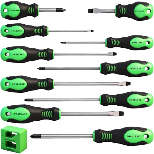 SWANLAKE 11PCS Screwdriver Set, Magnetic 5 Phillips and 5 Flat Head Tips for Fastening and Loosening Seized (11PCS) - style: 11-Piece Screwdriver Set