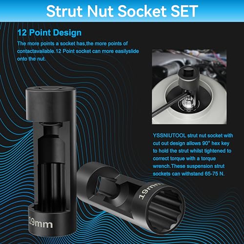 Suspension Strut Socket Tool,5PC Strut Nut Socket 18mm 19mm 21mm 22mm 24mm with 12 Point 1/2" Drive, Easy Remove Strut Nuts - color: 5pc 18/19/21/22/24mm