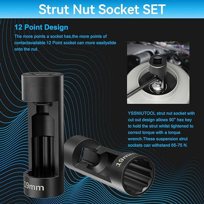 Suspension Strut Socket Tool,5PC Strut Nut Socket 18mm 19mm 21mm 22mm 24mm with 12 Point 1/2" Drive, Easy Remove Strut Nuts - color: 5pc 18/19/21/22/24mm