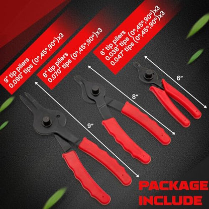 Snap Ring Pliers Set .038in - .09in | For Automobiles Lawnmowers and Farm Equipment Retaining Snap Ring and Circlip Removal Tools