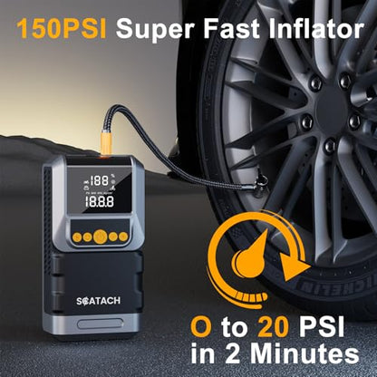 Jump Starter with Air Compressor 8000A 150PSI Car Battery Jump Starter (10.0 Gas/8.0L Diesel), Battery Jumper Starter Portable 12V Jump Box with Jumper Cables, LED Light, LED Display - color: light black