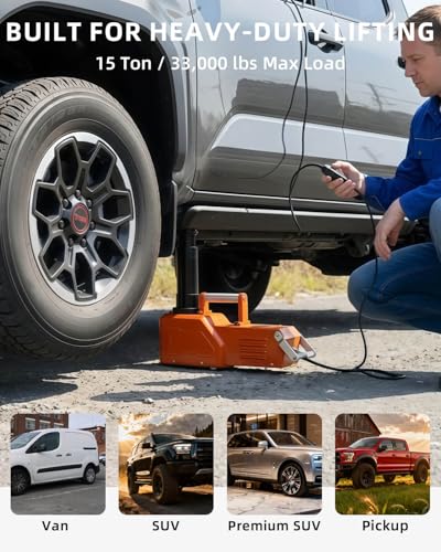 Electric Car Jack 15 Ton, 12V Heavy-Duty Hydraulic Jack with LED Light, Electric Floor Jack for Truck SUV RV Van, Lifting Range 7.9–20.5 Inches - color: 15T Orange Mentallic - Jack only