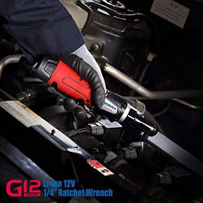 ACDelco ARW1207P G12 Series 12V Cordless Li-ion 1/4” 30 ft-lbs. Torque Ratchet Wrench Tool Kit , Red