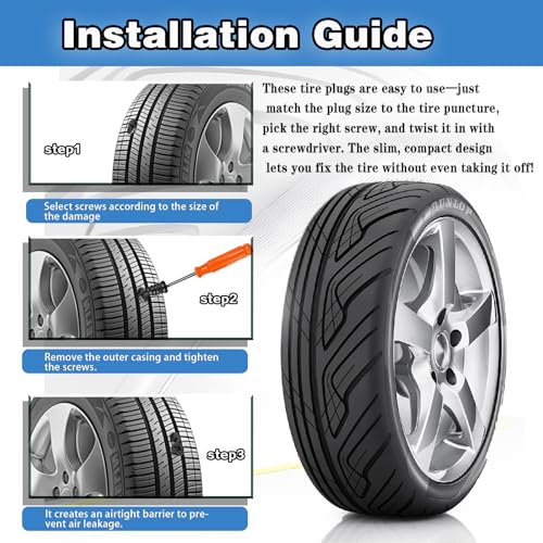 40Pcs Tire Repair Rubber Nails Kit with 4 Sizes, Screw in Tire Repair Plugs, Vacuum Tire Repair Rubber Nail, Tire Rubber Nails Tool, Fast Self-Service Tire Repair Tools for Car, Truck, Motorcycle