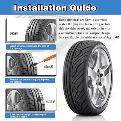 40Pcs Tire Repair Rubber Nails Kit with 4 Sizes, Screw in Tire Repair Plugs, Vacuum Tire Repair Rubber Nail, Tire Rubber Nails Tool, Fast Self-Service Tire Repair Tools for Car, Truck, Motorcycle