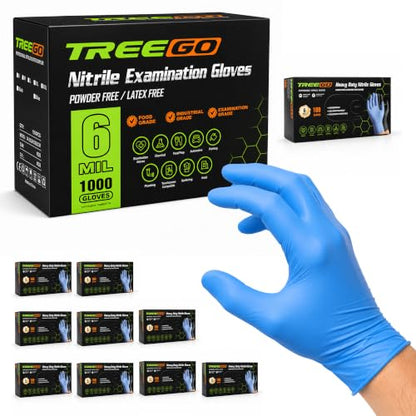 TREEGO Blue Nitrile Gloves, X-Large, 6 Mil Medical Exam Gloves, 1000 Count | Powder Free, Latex Free, 510(k) Cleared, Ideal for Manufacturing, Warehouse, Automotive & Heavy Cleaning - color: 1000 Blue, size: X-Large