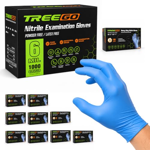 TREEGO Blue Nitrile Gloves, X-Large, 6 Mil Medical Exam Gloves, 1000 Count | Powder Free, Latex Free, 510(k) Cleared, Ideal for Manufacturing, Warehouse, Automotive & Heavy Cleaning - color: 1000 Blue, size: X-Large