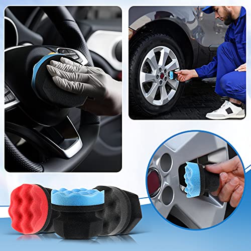3 Pieces Tire Shine Applicator Pads - Dressing Sponge Foam Gel Wet Car Detailing Reusable Cleaning Supplies (Black, Red, Blue, 3.15 Inch) - color: Black, Red, Blue, size: 3.15 Inch