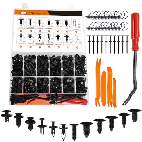 260PCS Car Bumper Retainer Clips Kit - Auto Plastic Rivets & Push Fasteners Set, Most Popular Sizes for Door Trim, Panel, Fender - Compatible with GM, Ford, Toyota, Honda, Chrysler - size: 260pcs+5tool