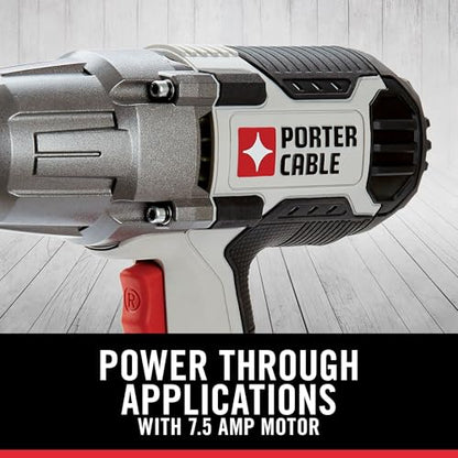 PORTER-CABLE Impact Wrench, 450 lbs of Torque, 1/2 Inch Hog Ring, 7.5-Amp, Corded (PCE211)