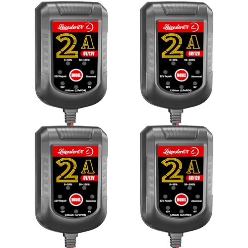 4 Pack Battery Charger 2A 6V 12V, Trickle Charger and Maintainer with Pulse Repair, Automatic Float Charger for Car Motorcycle Boat Lawn Mower ATV RV, 10FT Cable, LiFePO4 Lithium AGM Gel Lead Acid - color: 4 Pack