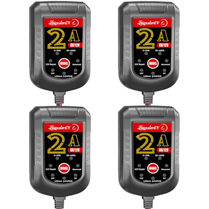 4 Pack Battery Charger 2A 6V 12V, Trickle Charger and Maintainer with Pulse Repair, Automatic Float Charger for Car Motorcycle Boat Lawn Mower ATV RV, 10FT Cable, LiFePO4 Lithium AGM Gel Lead Acid - color: 4 Pack