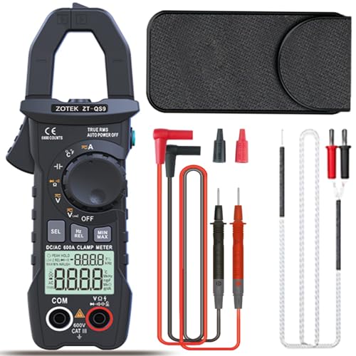 ZOYI ZT-QS9 Digital Clamp Meter Multimeter, T-RMS Auto-Ranging 6000 Counts, NCV Measures AC/DC 600V/600A, Capacitance, Resistance, Diode, Continuity, Duty-Cycle, Frequency and Temperature