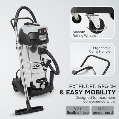 Dapper Supply 26.5 Gallon 11 Peak HP Wet/Dry Vacuum, Stainless Steel Tank, 2 in 1 Function Portable Shop Vacuum with Attachments, Built-in Drain Ideal for Jobsite, Garage & Workshop. - size: 26.5 Gal