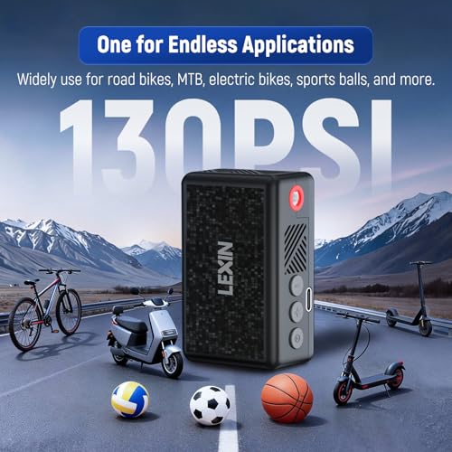 LEXIN P2 Mini Electric Bike Pump with Gauge, 130PSI Portable Bicycle Pump with Presta & Schrader Valve, 800mAh Air Pump for Bike Tires, Auto Shut-Off, Fast Inflation for Road Bike, MTB, E-Bikes - color: P2