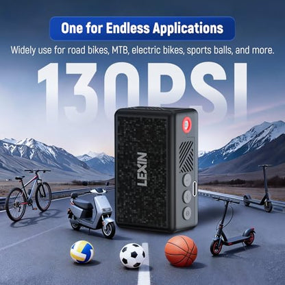 LEXIN P2 Mini Electric Bike Pump with Gauge, 130PSI Portable Bicycle Pump with Presta & Schrader Valve, 800mAh Air Pump for Bike Tires, Auto Shut-Off, Fast Inflation for Road Bike, MTB, E-Bikes - color: P2