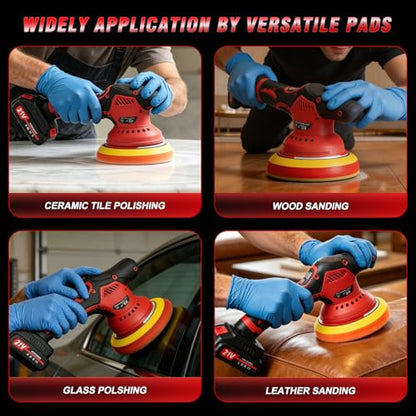 Cordless Car Buffer Polisher, 8-Speed 6000RPM Car Buffers and Polisher Kit with 2x21V 2000mAh Batteries & 28PCS Accessories, 6-Inch Orbital Polisher for Car Detailing, Waxing, Scratch Removal