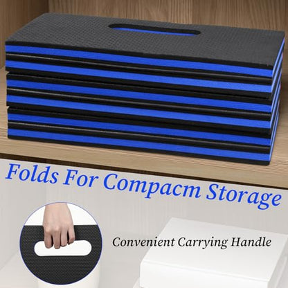 Ptwola Foldable EVA Mat with Carrying Handle, 2.5cm Thick Foam Cushion Kneeling Pad High Density Water Resistant Anti Slip Knee Mat for Workout Exercise Mechanic Garages Picnics Gardening Camping Gym - color: Blue Border