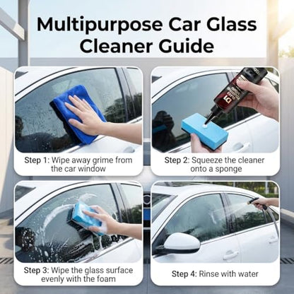 Glass Polishing Liquid with Sponges D1-2026 New No White Residue Formula | Complete Kit with Precision Applicators | Removes Hard Water Stains, Oil Film & Wiper Marks Safely (1 PCS)