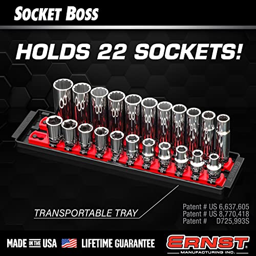 Ernst Manufacturing 8469HV 13-Inch Socket Boss, Premium 2-Rail 1/2-Inch-Drive Socket Organizer, High Visibility - Made in the USA - color: Hi-viz, size: 1/2", style: 13-INCH