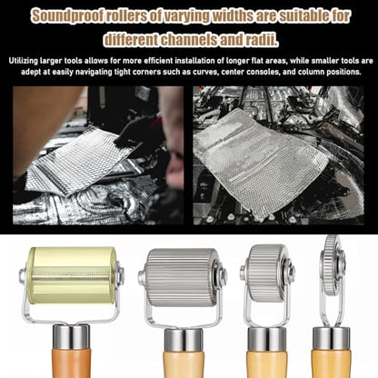 Sound Deadening Roller, 4 PCS Car Sound Deadener Rollers Tool Tire Patch Roller Sounds Deadener Application Rolling Wheel Wood Handle Seam Rollers for Automotive Auto Noise Accessories