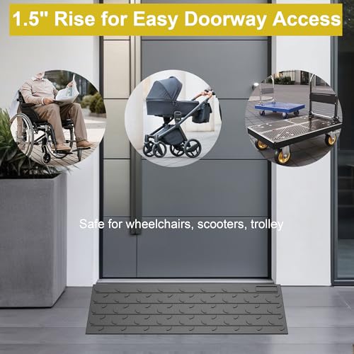 OrangeStar 2 Pack 1.5" Rise Rubber Threshold Ramp | Heavy Duty Wheelchair & Scooter Ramp with Cord Channel, Non-Slip Angled Entry for Doorways, Steps & Garage (36" Length) - size: 1.5in-2Pack