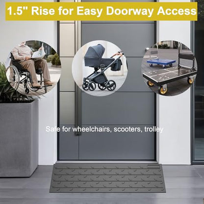 OrangeStar 2 Pack 1.5" Rise Rubber Threshold Ramp | Heavy Duty Wheelchair & Scooter Ramp with Cord Channel, Non-Slip Angled Entry for Doorways, Steps & Garage (36" Length) - size: 1.5in-2Pack