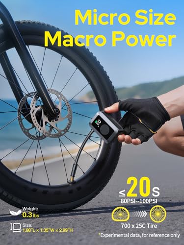 Mini Bike Tire Pump, 120PSI Portable Electric Bicycle Air Pump with Digital Gauge & Auto-Stop, 20s Faster Inflation for Road Bike, Mountain Bike, E-Bike – Presta/Schrader Valve Compatible