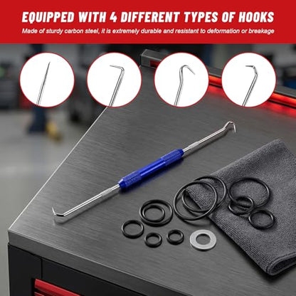 2 PCS Carbon Steel Hook Tool and Pick Set, Precision Double End Hook and Pick Tool Puller Remover, O-Ring Seal Gasket Picks Set Auxiliary Dismantling Fittings for Most Cars (Red+Blue) - color: Red+Blue
