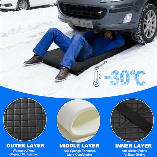 Portable Rolling Creeper Mat, 60''x28'' Under Car Roller with Storge Bag, Foldable Mechanic Mat for Outdoor Low Clearance Working on Uneven Surfaces, Black
