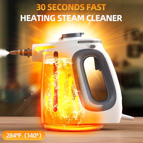 Spurgehom Handheld Multi-Surface Steam Cleaner with 11-Pc Accessories & Safety Lock – Dirty-Free, 550ML Large Capacity Steamer for Floors, Upholstery, Cars, and Home Use - color: White