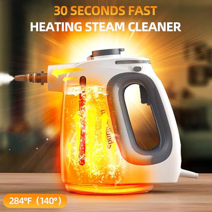 Spurgehom Handheld Multi-Surface Steam Cleaner with 11-Pc Accessories & Safety Lock – Dirty-Free, 550ML Large Capacity Steamer for Floors, Upholstery, Cars, and Home Use - color: White