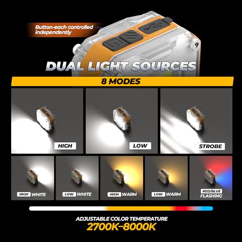 Mini COB Flashlight 2 Pack, 1200LM Dual-Sided Magnetic Work Light | 8 modes warm/cool flood, COB spot, 360° stand, magnet base, clip, 1/4 tripod mount, USB-C, camping and craft desk